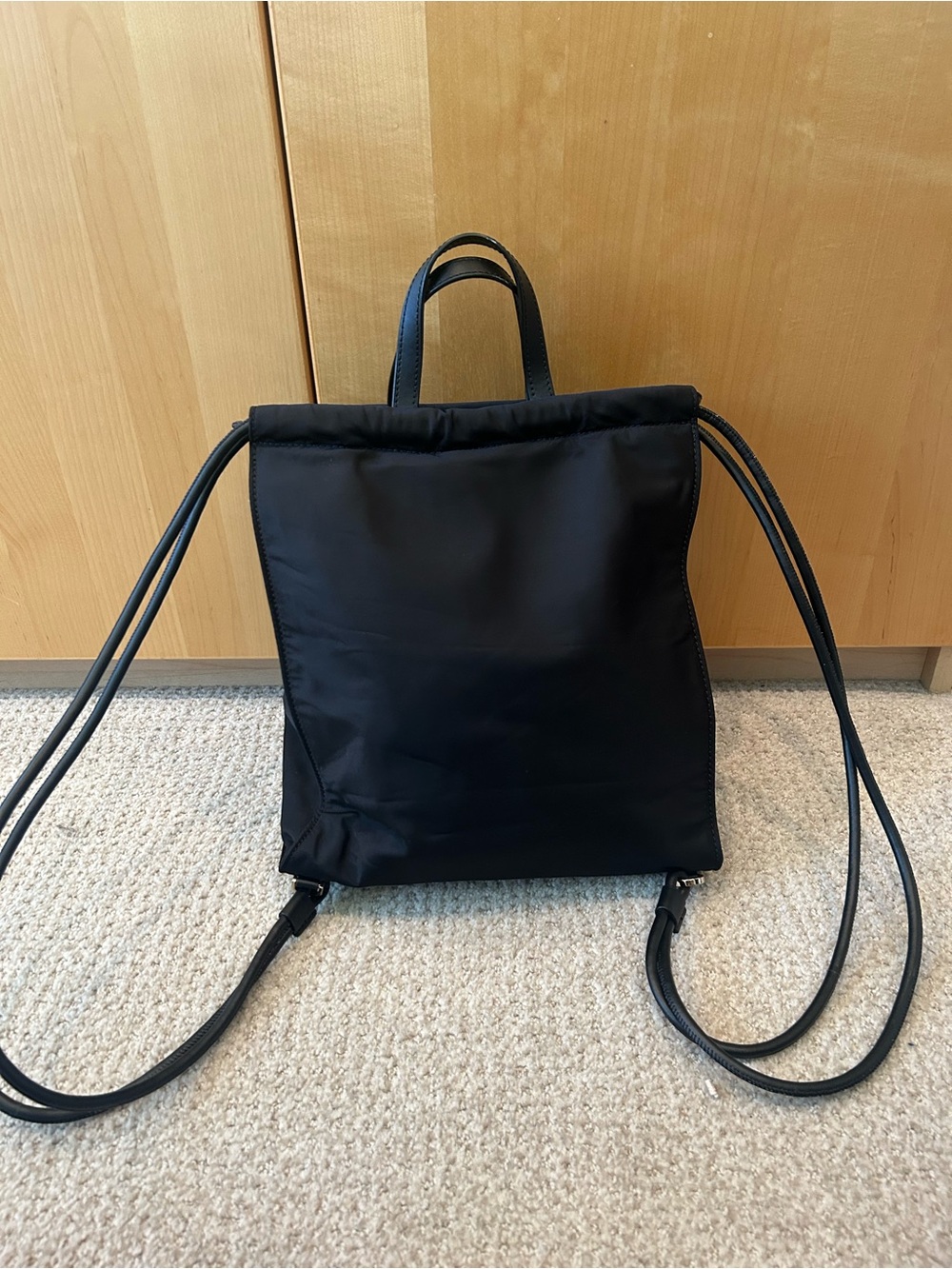 kate spade Black Nylon Drawstring Backpack with Gold Logo - Picture 2 of 4
